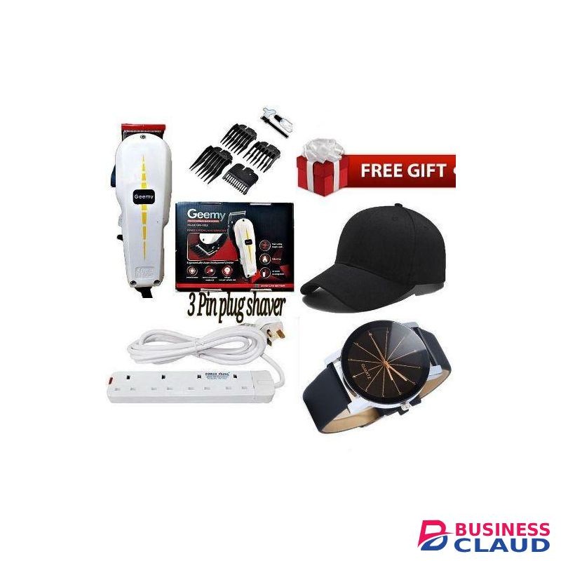 Geemy AFFORDABLE SHAVER // BEST ELECTRIC SHAVER / PROFESSIONAL KINYOZI SHOP HAIR SHAVING MACHINE(HAIRCUT) TRIMMER- KINYOZI + FREE 4 WAY POWER EXTENSION CABLE WATCH & CAP