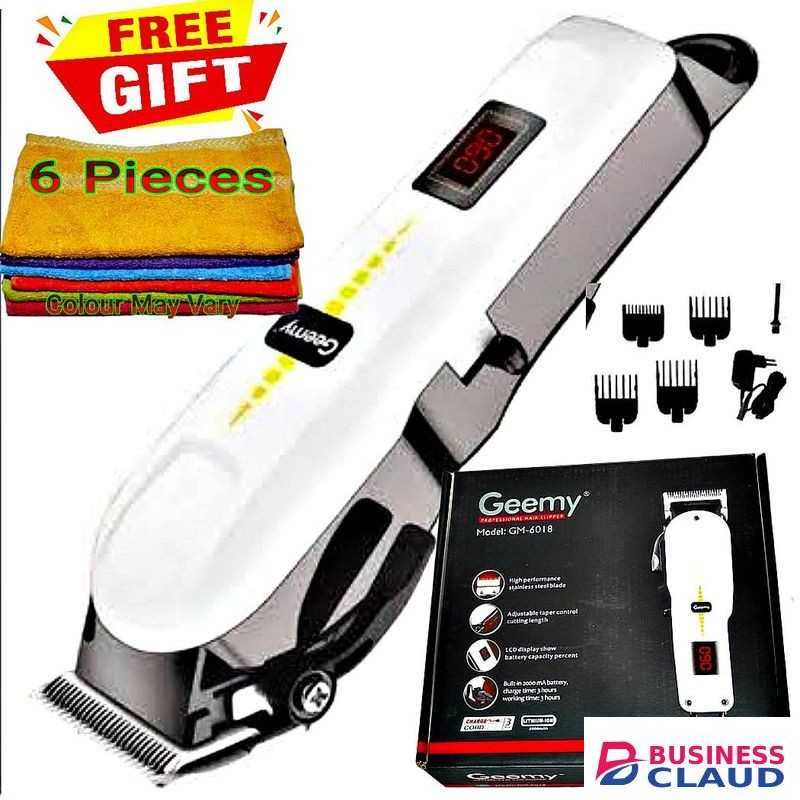 Geemy Rechargeable Head Electric Salon & Kinyozi Hair Trimmer Rechargeable Professional Cordless Wireless Hair Trimmer With Indicator + FREE GIFTS 6 Face Towels