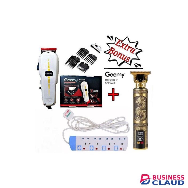 Geemy Shaving Machine /Shaving Machine-Kinyozi & T9 Dragon Cordless Rechargeable Metal Hair Clipper Gold & Free 4 Way Power Extension cord