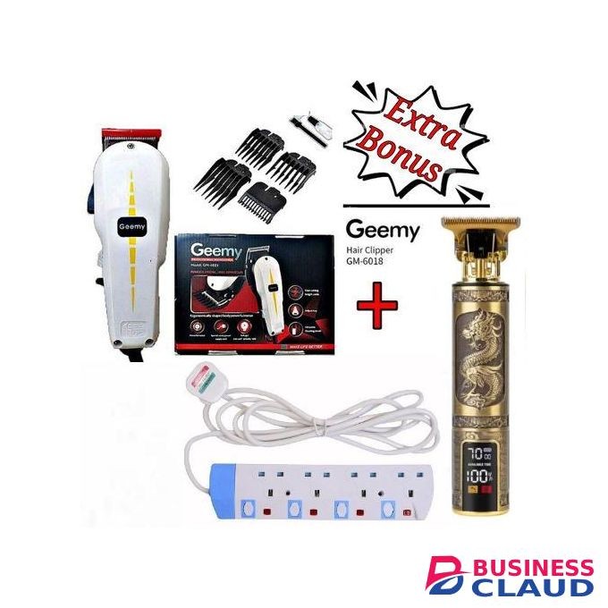 Geemy Shaving Machine /Shaving Machine-Kinyozi & T9 Dragon Cordless Rechargeable Metal Hair Clipper Gold & Free 4 Way Power Extension cord