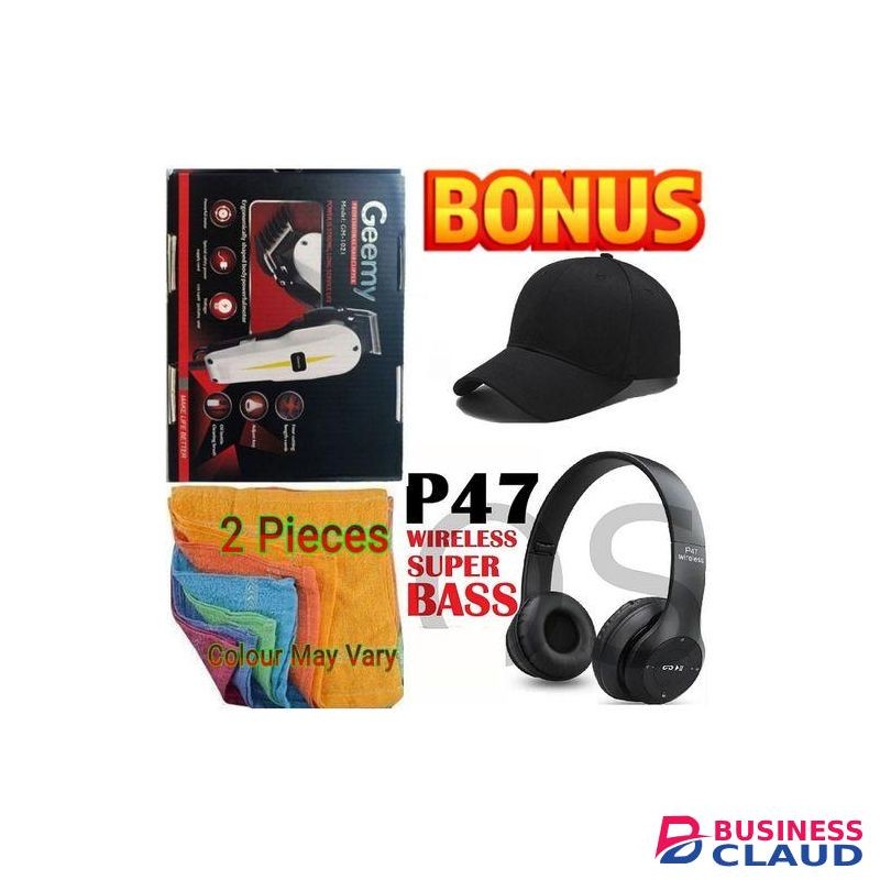 Geemy professional balding hair cut kinyozi machine shaver - New Professional Hair Pro Shaving Machine/kinyozi + 2 Face Towel , Headphone & Cap+