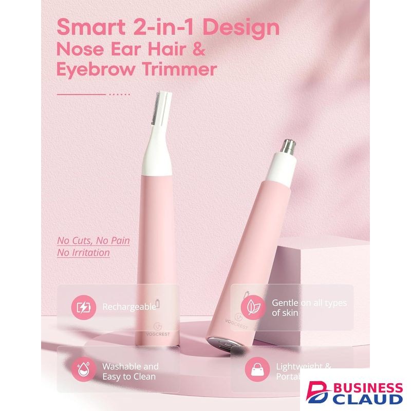 Vivostar Nose Hair Trimmer For Women: Rechargeable 2 In 1 Ear Eyebrow Trimmer (Pink)