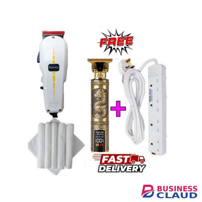 Geemy Professional Shaving Machine Corded Clippe& Corded Trimmer for Home Haircutting & with Guide Combs + Free percentage Display Cut Trimmer & Best 4 Way Power Extension Cable & 4 Face Towels
