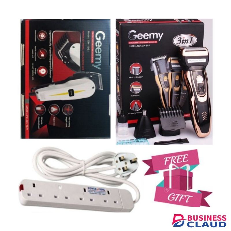 Geemy Professional Balding Hair Shaving Machine Kinyozi Beard Trimmer+ GIFTS Rechargeable Hair Shaver And Beard Trimmer & 4-WAY POWER EXTENSION CABLE SOCKET