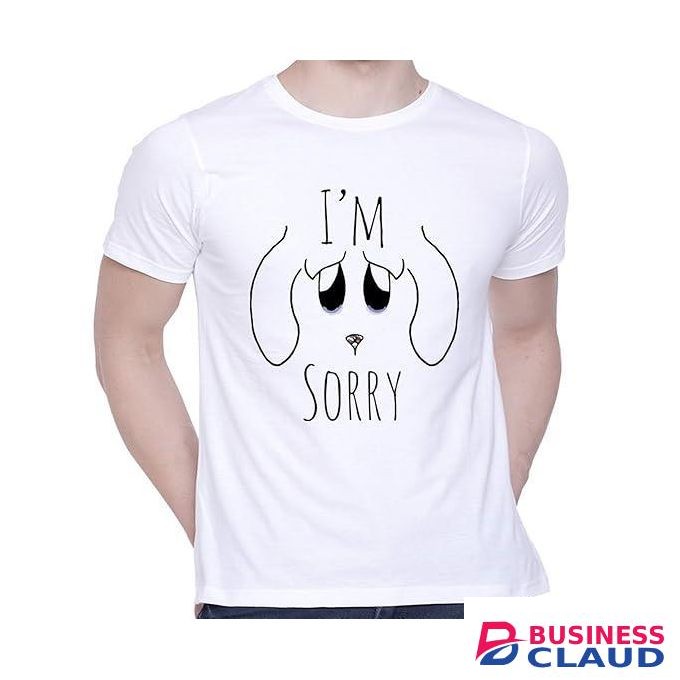 "I'M SORRY" Cartoon Dog Face T-Shirt – white, Unisex Casual Wear