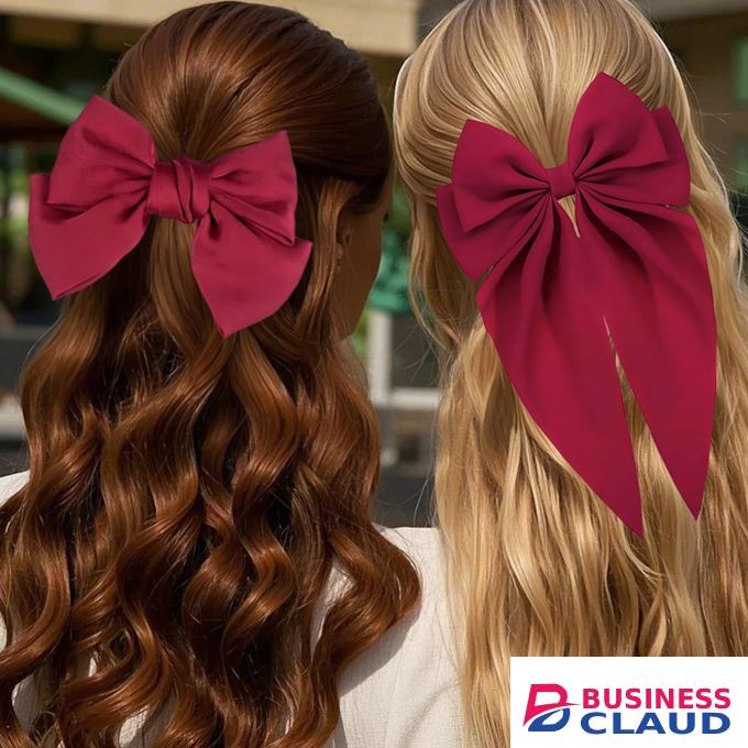 Big Bow Satin Hair Clips Set 2PCS,Silky Bowknot Metal Hairpins,Hair Accessories For Thick Hair