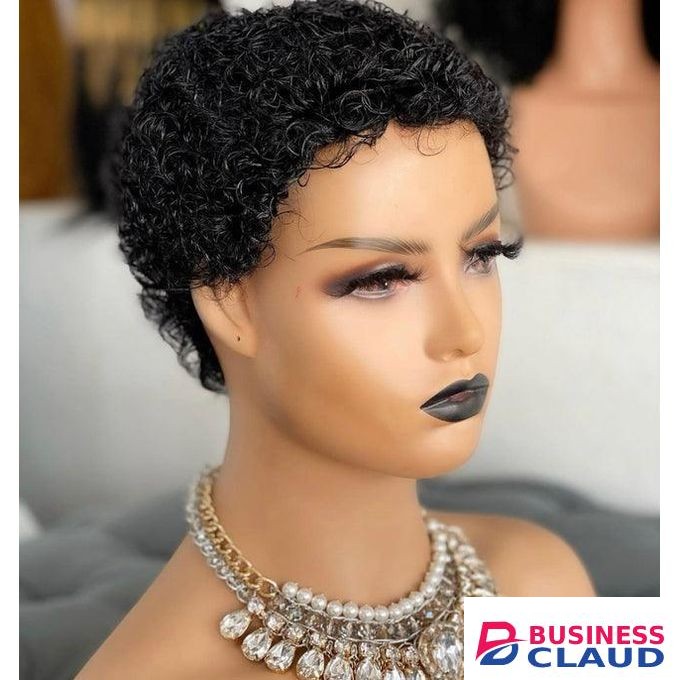 Fashion semi human short Jerry curls wig _black