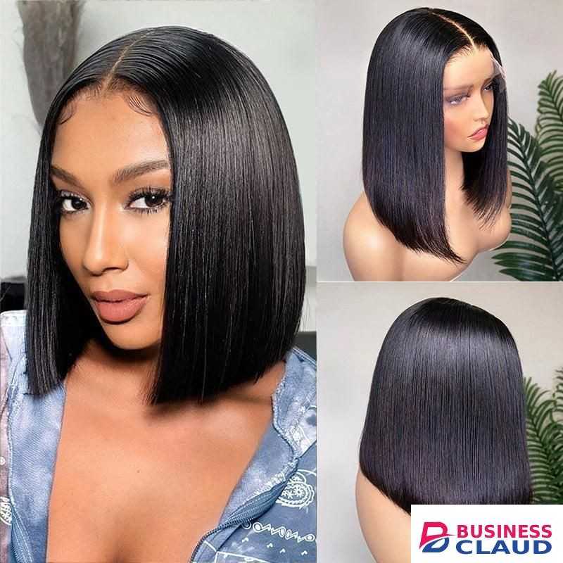 Human Hair blend 2*4 closure bob wig 250% density __black. Can be washed,blowdried and flat ironed