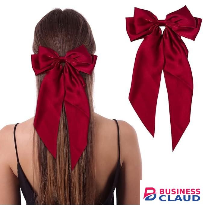 Quality Oversized RED Color Hair Barrette Sweet Silky Satin Ribbon Big Hair Bows Hair Clips