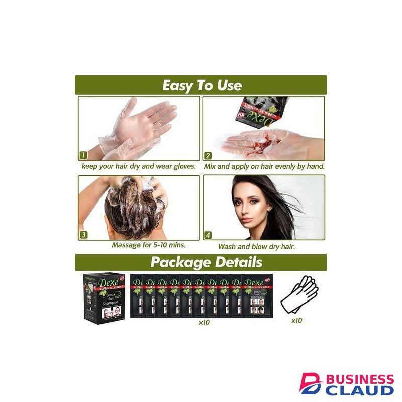 Dexe 10 PCS Natural Instant Black Hair Dye Shampoo For Gray Hair For Men & Women-Black Color