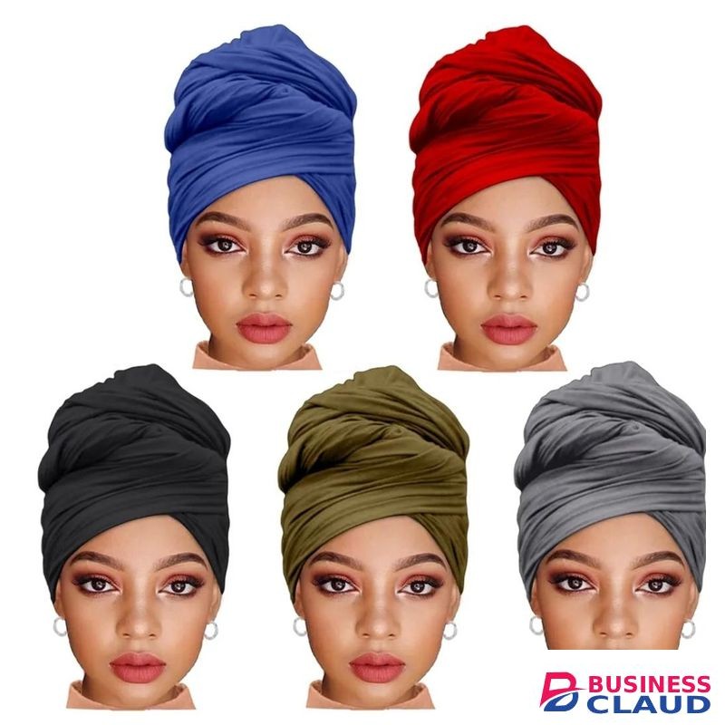 5 Pieces Knit Headscarf African Hair Scarf Jersey Turban Tie Headwraps Extra Long Soft Lightweight Comfortable for Black Women (Black,Bright Burgundy,Army Green,Denim Blue,Dark Grey)
