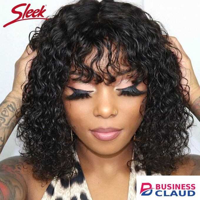 Fashion Human Hair Blend Wig Waterwave Wig With Bangs __black
