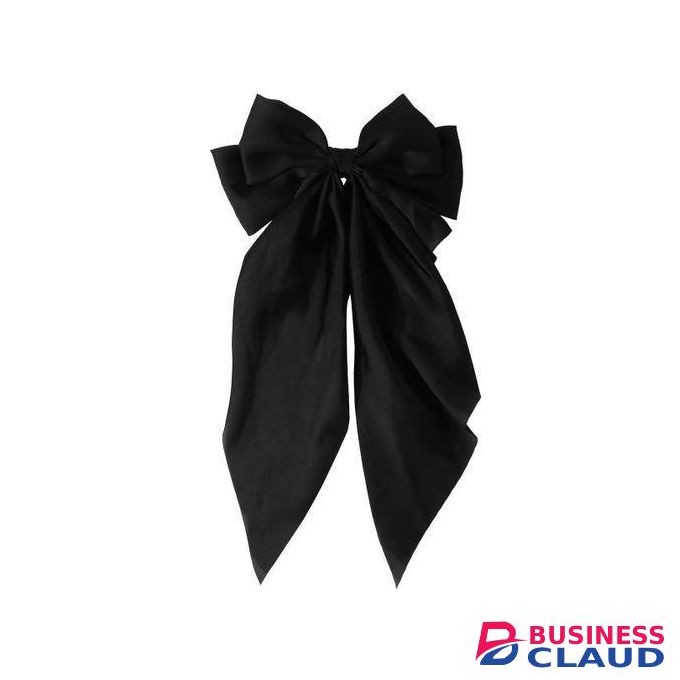 Quality Oversized Black Color Hair Barrette Sweet Silky Satin Ribbon Big Hair Bows Hair Clips
