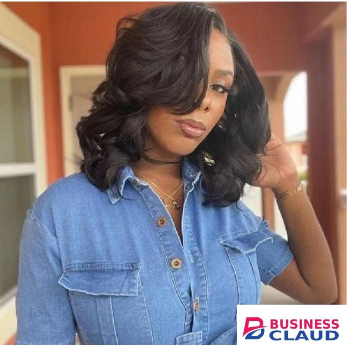 Short elegant semi human heat resistant bob wavy wig _black