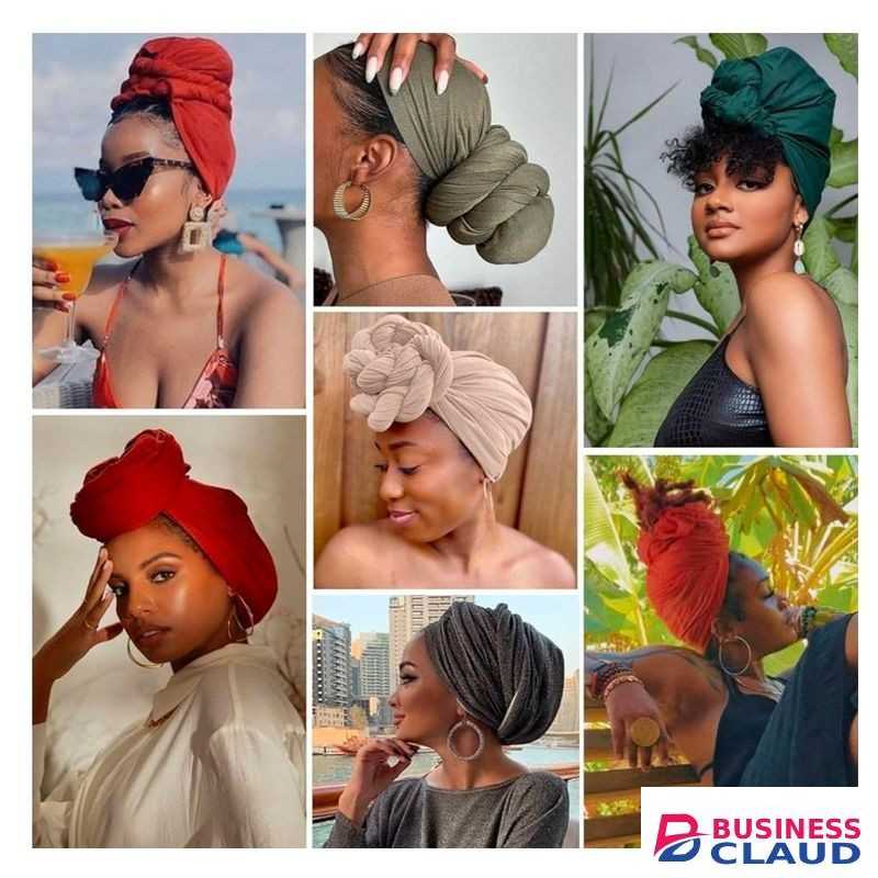 2 Piece Solid Color Stretch Jersey Head Wrap Long Scarf Muslim Headwraps Long African Women's Headwraps Stretch Hijab Extra Fashion Head Scarf Soft Head Bands for Women(Black+Turmeric)