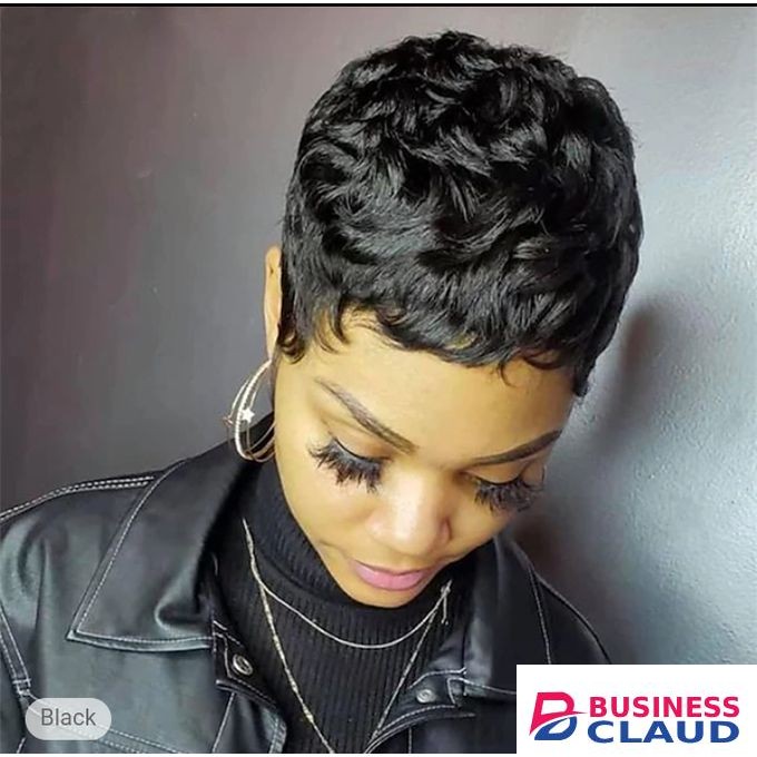 Human hair short pixie wig __black