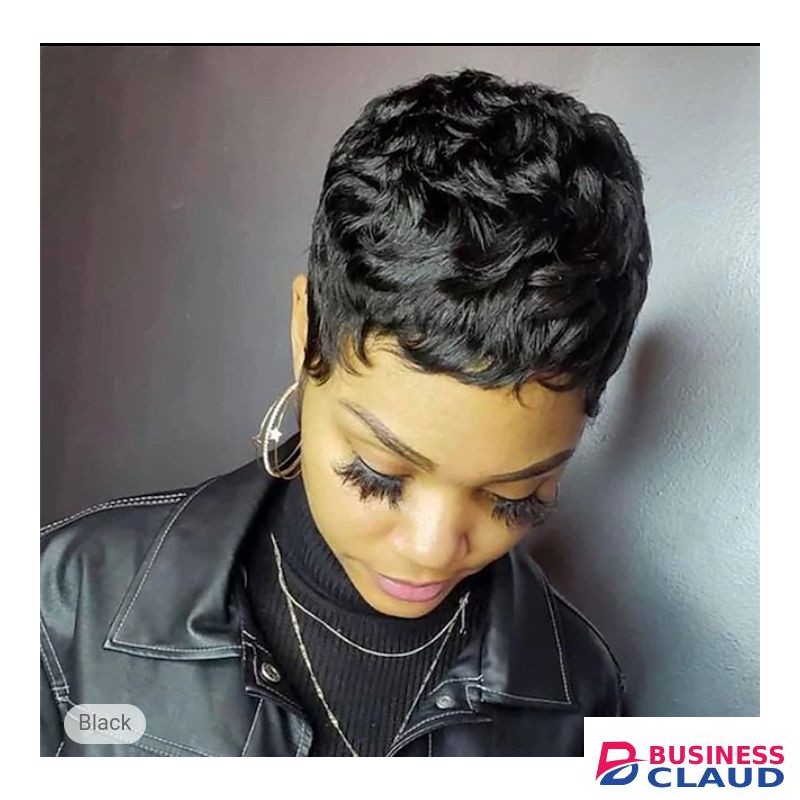 Human hair short pixie wig __black
