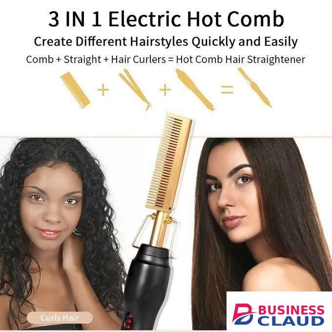 Portable 3IN1 GOLD Electric Hair Straightener Heating Hot Comb