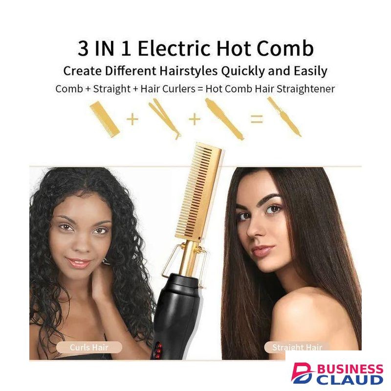Portable 3IN1 GOLD Electric Hair Straightener Heating Hot Comb