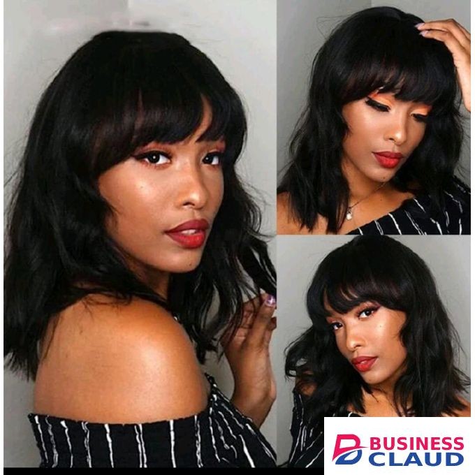 Fbk Fashion short curly hair neat bangs slightly curly clavicle hair women wigs