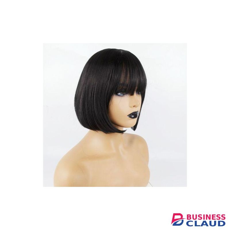 Ladies Shoulder Length Black Wigs Bob Hair Extensions With Fringe