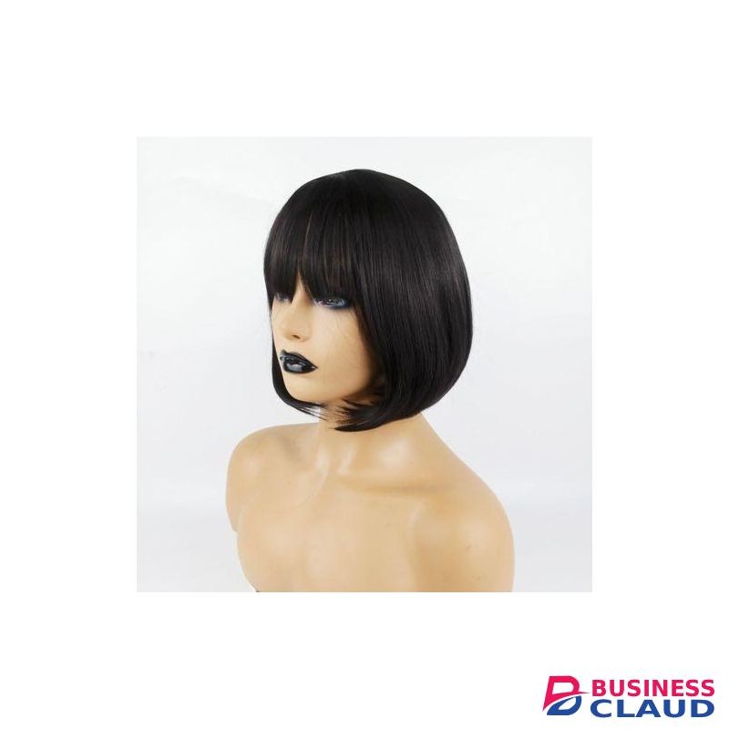 Ladies Shoulder Length Black Wigs Bob Hair Extensions With Fringe