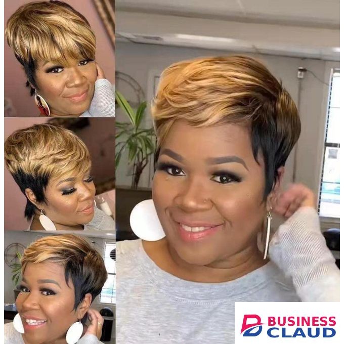 Quality heat friendly semi human hair pixie wig black n brown