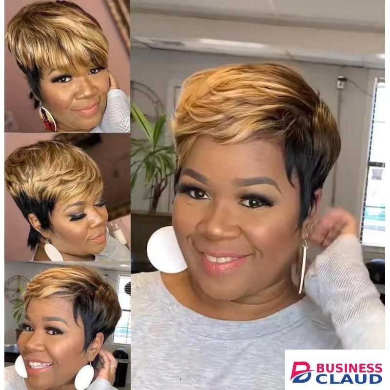 Quality heat friendly semi human hair pixie wig black n brown