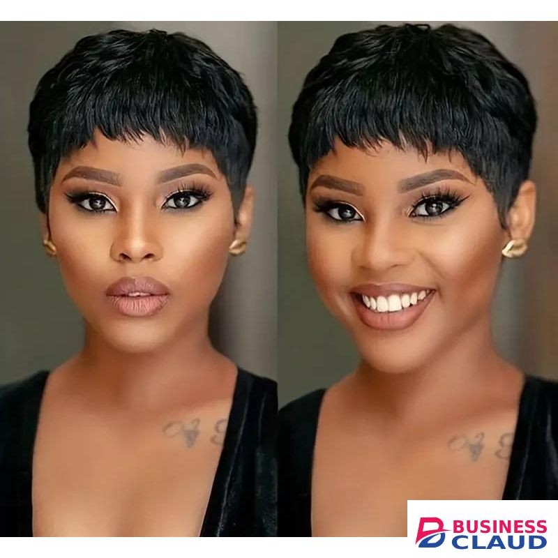 Quality Human hair short pixie wig _black