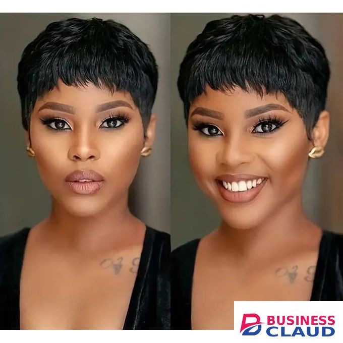 Quality Human hair short pixie wig _black
