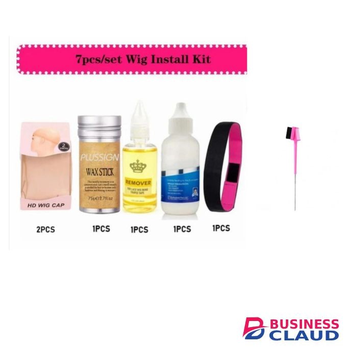 Wig installation set, Wax stick, HD wig cap 2pcs , Remover , Ghost bond, Elastic band , Edge brush