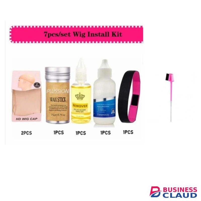 Wig installation set, Wax stick, HD wig cap 2pcs , Remover , Ghost bond, Elastic band , Edge brush