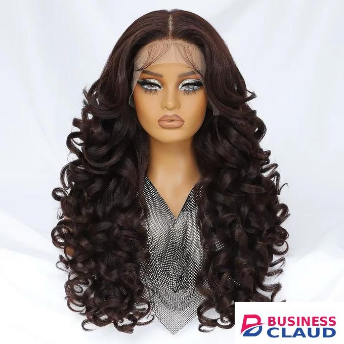 32” Latisha Lace Frontal Wig – Color 2 – Long spiral curly straight Human Hair Blend