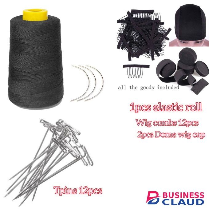 Wig making dome cap , wig combs ,Thread ,3 needles , 12 tpins , full roll elastic band