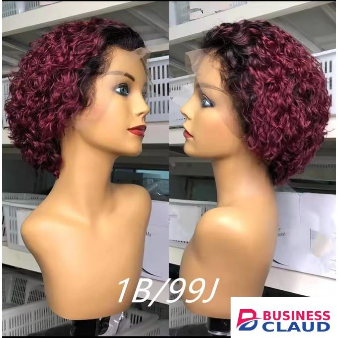 1B/99J Short Curly Human Hair Wig , Women Frontal Curly Human Hair Wig