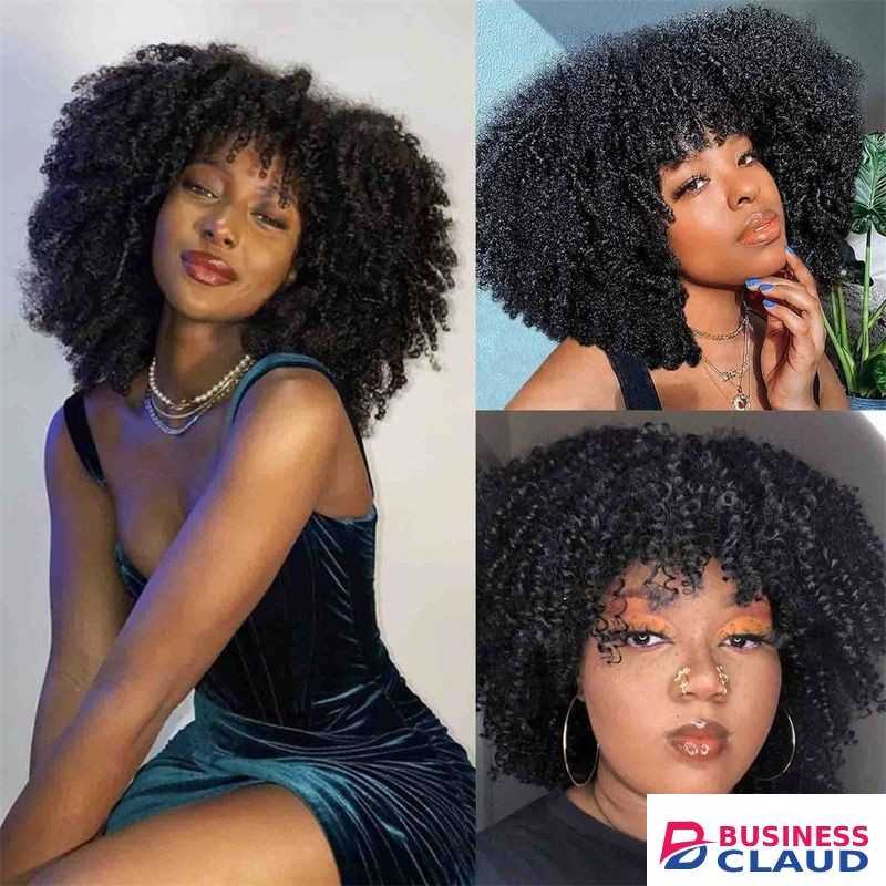 LINGHANG Black Curly Wig With Bangs Short Black Curly Wig For Black Women Synthetic Heat Resistant Full Afro Curly Black Wigs For Daily Party-Black