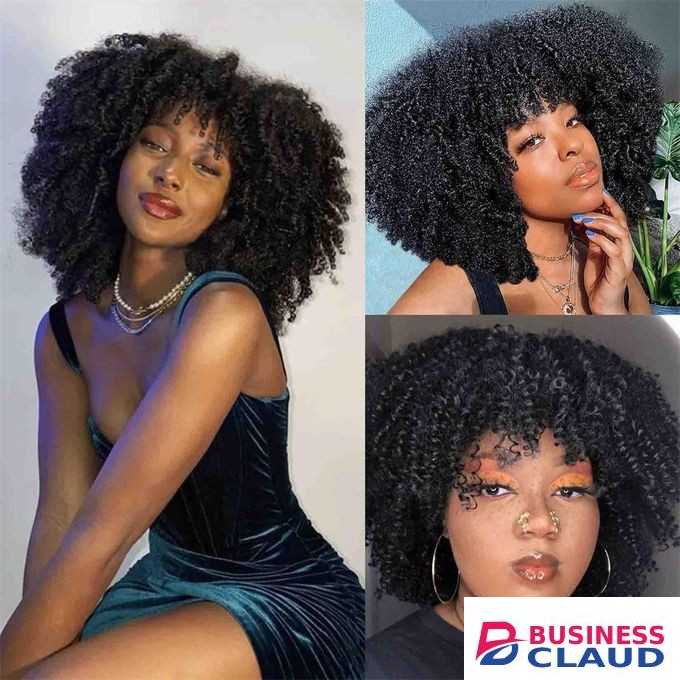 LINGHANG Black Curly Wig With Bangs Short Black Curly Wig For Black Women Synthetic Heat Resistant Full Afro Curly Black Wigs For Daily Party-Black