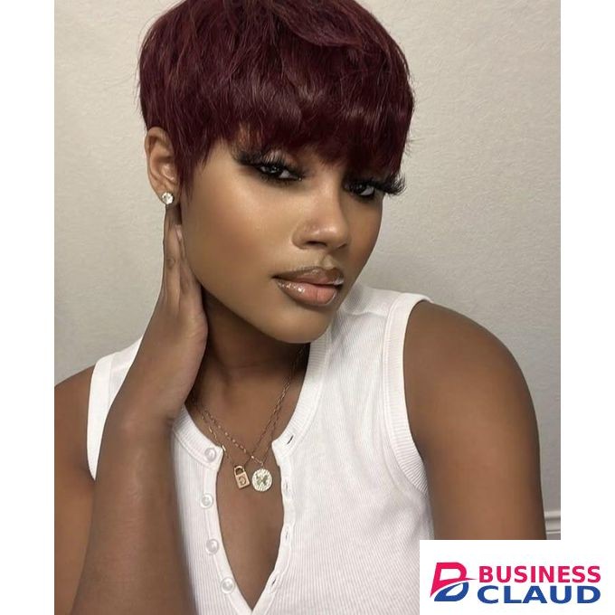 Heat friendly burgundy pixie wig