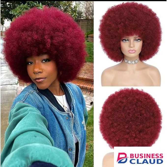 Natural soft and fluffy afro wig__burgundy