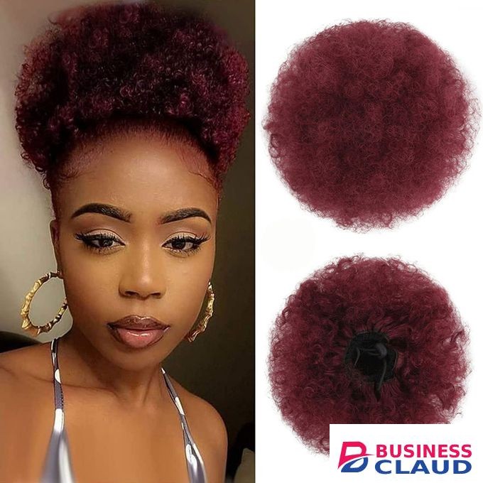 Burgundy Afro Puff Curly Short Drawstring Ponytail Hairpiece