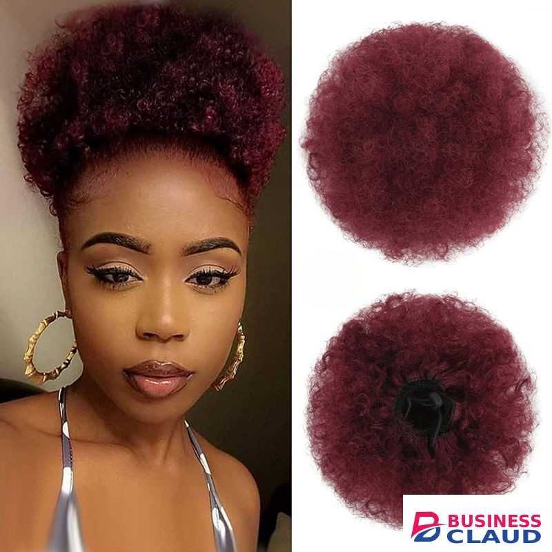 Burgundy Afro Puff Curly Short Drawstring Ponytail Hairpiece