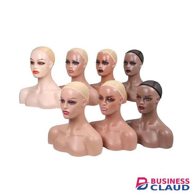 Dummy African American Eyelid Female Mannequin PVC Head With Shoulders for Wig Display