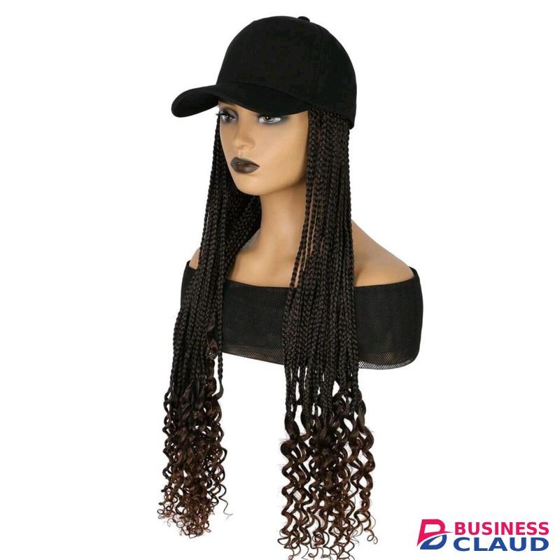 Synthetic Hair Black Baseball Cap, 24 Inch 64-Strands Black Ombre Brown Braided One-Piece Hat Wigs, Suitable For Daily Wear
