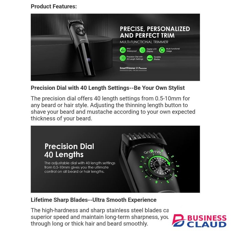 Oraimo Professional Hair & Beard Trimmer – Rechargeable Electric Personal Shaver Grooming Machine Great for Personal Private Use, Precision Adjustable Blades with Comb Guides – Portable KINYOZI for Home & Travel