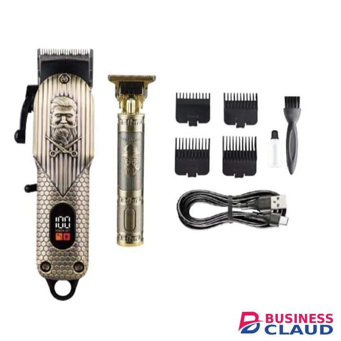 2pcs - Set Kinyozi Professional Hair Clippers/Shaver Set, Cordless Portable Electric Shaver Trimmer With LED Display Hair Cutting Machine - Rose Gold and Silver