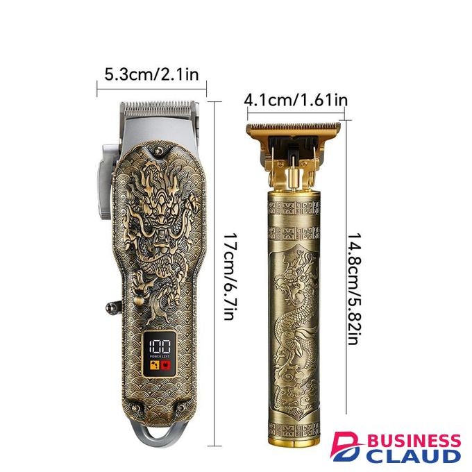 2pcs - Set Kinyozi Professional Hair Clippers/Shaver Set, Cordless Portable Electric Shaver Trimmer With LED Display Hair Cutting Machine - Rose Gold and Silver