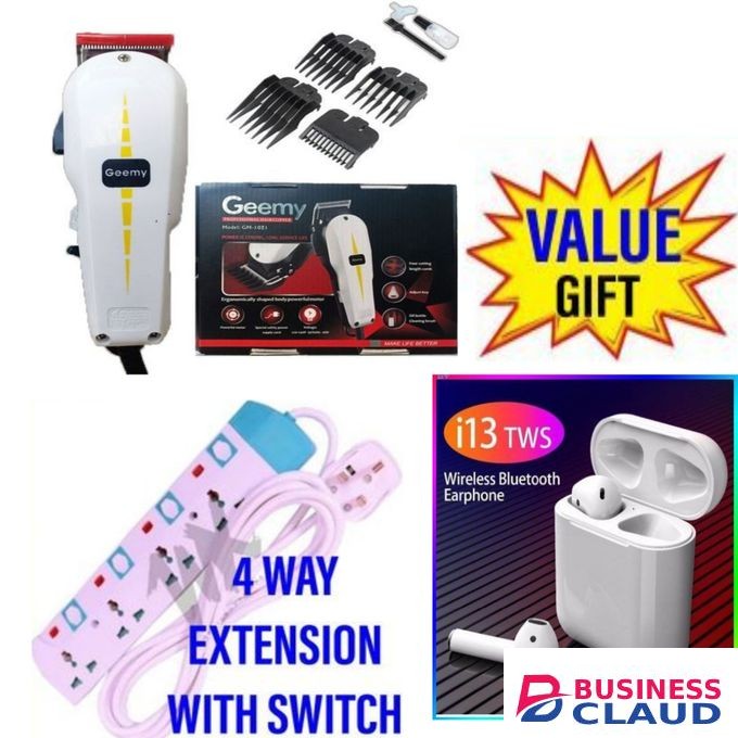 Geemy Shaving Machine-Kinyozi & 4 Way Extension + I13 Airpods