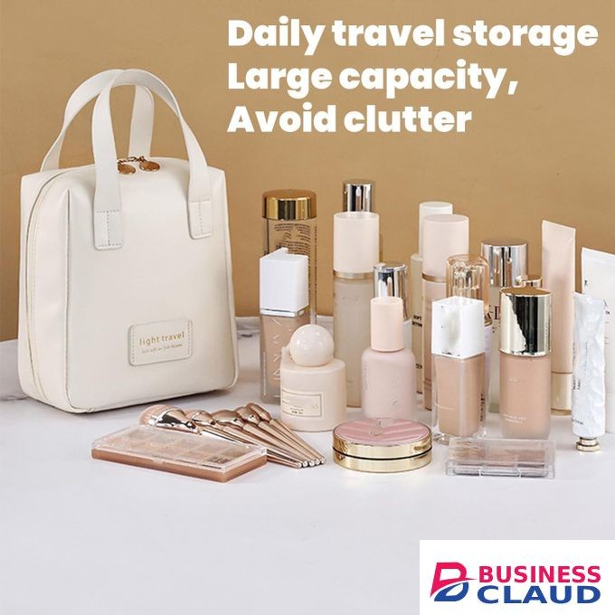 New Premium Makeup Bag, Large Capacity Travel Makeup Bag with Divider and Handle, Portable PU Leather Waterproof Storage Toiletry Bag for Women