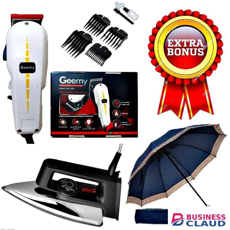 Geemy Hair Clipper, Ailyons Iron Box & Portable Umbrella