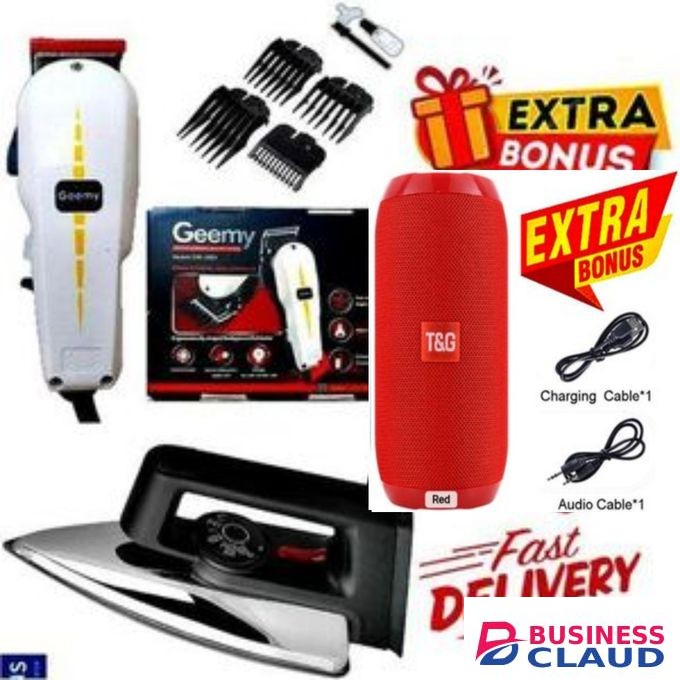 Geemy Professional Barbering Hair Shaving Machine-Kinyozi + Best Iron Box For Your Clothes
